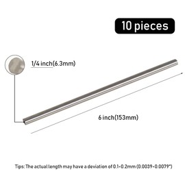 Tynulox 10Pcs 304 Stainless Steel Round Rod, 1/4" Diameter 6" Length Metal Solid Shaft Rods for Industry, Metal Working Hobbies and DIY Craft