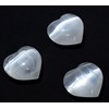 Pair 2.5" Natural White Selenite Puffy Hearts Polished Cat's Eye