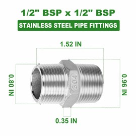 TAISHER 10PCS Cast 304 Stainless Steel Hex Nipple, Pipe Fitting 1/2 Inch Male Pipe x 1/2 Inch Male Pipe