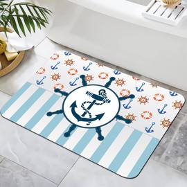 YISUMEI Bath Mat, Non-Slip Bath Mat, 40 x 60 cm, Washable, Quick-Drying Bathroom Rug, Bath Mat for Shower, Bathtub and Bathroom (Rudder)