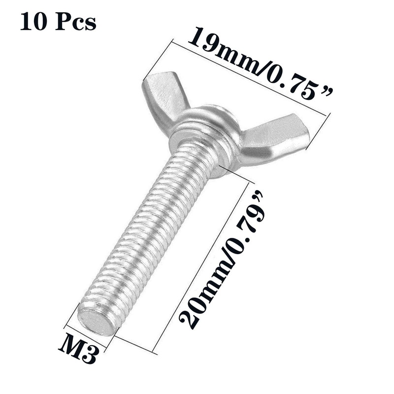10 Pcs M3 304 Stainless Steel Wing Butterfly Screws Bolts