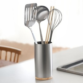 Ernest A-77841 Kitchen Tool Stand, Stainless Steel, Quiet (Removable Wooden Bottom Plate), Rubber Wood, Water Resistant to Penetration, Cutlery Stand (Specialty Creation, Kitchen Tool Stand), A Brand