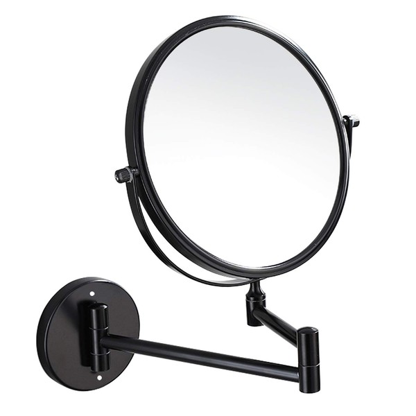 gotonovo Wall Mounted Magnifying Mirror Pivoting Arm Double Sided Swivel Makeup Vanity Black Telescoping Handheld Mirror 8 Inch Magnification