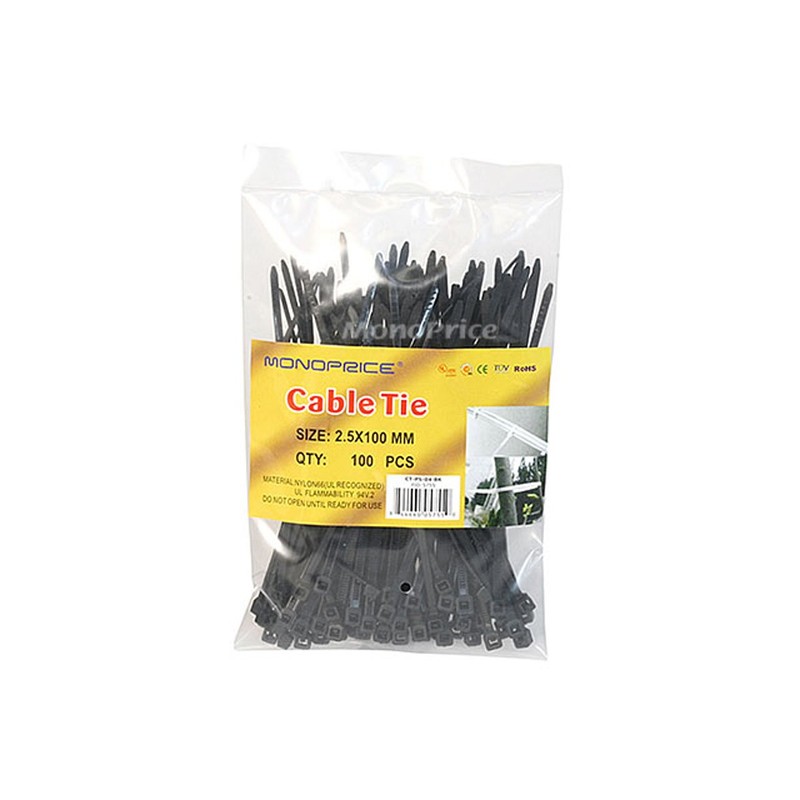 4-inch Cable Tie, 100pcs/Pack, 18 lbs Max Weight - Black