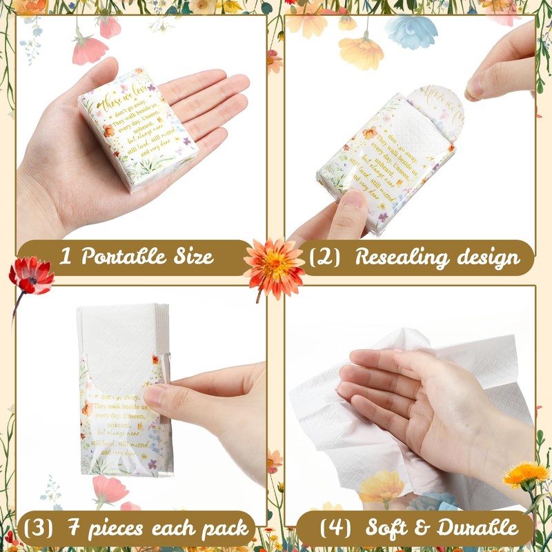 60 Pack Funeral Tissues 3 Ply Pocket Travel Size Poem,