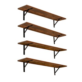 DINZI LVJ Long Wall Shelves, Set of 4, 39.4Inch Wall Mounted Shelves, Extra Large Wall Storage Ledges with Sturdy Metal Brackets for Living Room, Bathroom, Bedroom, Kitchen, Rustic Brown