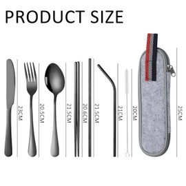 8-Piece Camping Cutlery Set with Zip Cutlery Box, Stainless Steel Cutlery Set, Portable Cutlery, Outdoor Travel Cutlery, Picnic Set, Reusable, Black