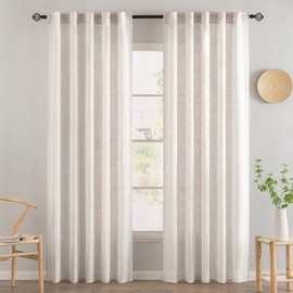 MIULEE White Linen Curtains 84 Inch Length for Bedroom Living Room, Soft Thick Linen Textured Window Drapes Semi Sheer Light Filtering Rod Pocket Back Tab Burlap Look, 2 Panels, 37x84 Inches