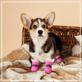 Dog Boots, Non-Slip Dog Shoes 4pcs, Dog Boots Paw Protector,Boots Soft and Water-Resistant Protective (Pink, 6)