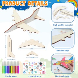 BAPHILE 12 Pack Wooden Airplane Craft for Kids,Mini DIY Unfinished Airplane to Paint, 3D Wood Airplane Crafts Kit for School Art Activity Birthday Party Favors Goodie Bag Stuffers