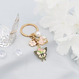 TTYY Pink or Purple Metal Butterflies Keychains Decorated with Heart-Shaped and Flowers for Handbag Charms (pink)