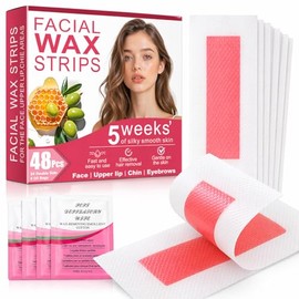 48 tiras de cera facial para mujeres, depilación de labios superiores y cejas, hipoalergénicas para pieles sensibles, elimina incluso el pelo corto, h