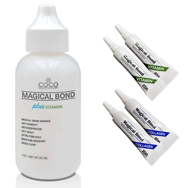 Magical Bond Plus Vitamin 2 oz. Extra Firm Hold Adhesive (+4 Trial Repair Kit) for Lace Wigs and Hair Pieces/Lace Glue/Wig Glue/Hair Glue