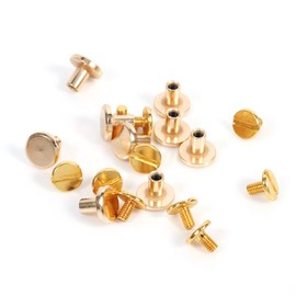Leather Craft Rivets, 10 Sets Solid Brass Flat Head Button Stud Leathercraft Screwback Cap Rivet, Gold Leathercraft Screws Nail Rivets for DIY Photo Album Jackets Belt Bag Shoes Decor (8mm)