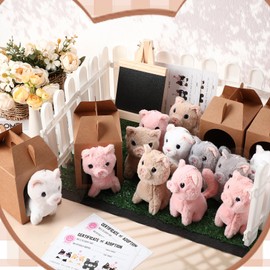 Blueweenly 84 Pcs Adopt a Pet Party Favors 24 Mini Plush Stuffed Animals 10 White Plastic Fence 24 Paper Gift Boxes 24 Adoption Cards with Mini Chalkboard and Artificial Lawn(Cat)