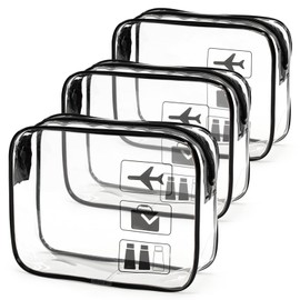 1 Litre Bag Aeroplane Hand Luggage, Toiletry Bag Transparent, Cosmetic Bag, Transparent, PVC Liquids Bag, Hand Luggage, Travel Accessories for Men, Women (Pack of 3), black, Fashion