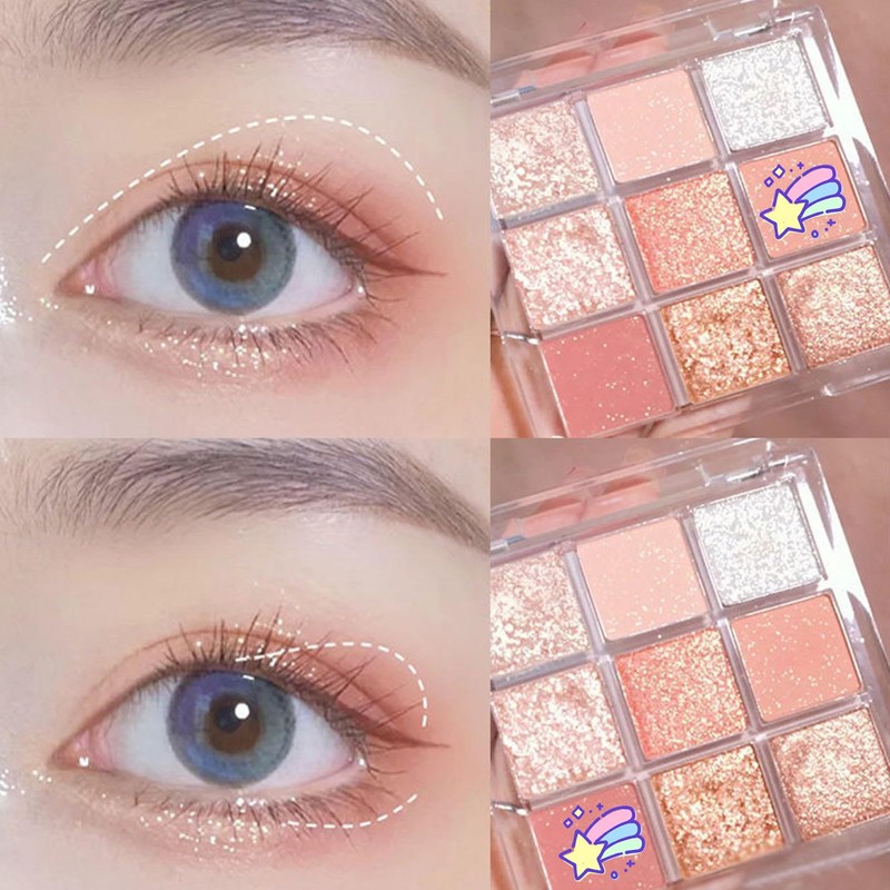 9 Colours Eyeshadow Palette with 3 Eyeshadow Brushes Matte Glitter