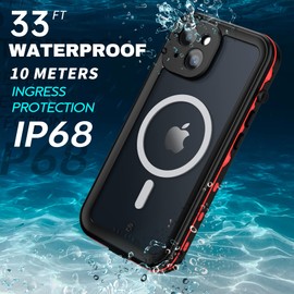 BEASTEK Waterproof MagSafe Case for 14 Plus - TRE Series, Shockproof, Dustproof, IP68, Built-in Screen Protector, Anti-Scratch Magnetic Cover (6.7") (Red)