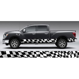 Checkered Flag Waving Rocker Panel Graphic Decal Wrap Kit for Truck SUV (8 inches x 28 feet)