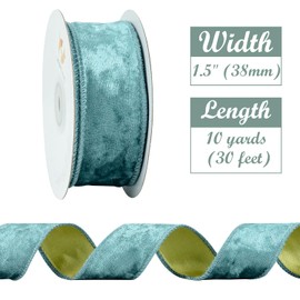 HUIHUANG Blue Velvet Ribbon Wired, 1.5 inch Steel Blue Christmas Velvet Ribbon for Gift Wrapping, Christmas Tree, Bows, Wreaths, Garland, Wedding Decor, Home Decor, Crafts-Continuous 10 Yards/Roll