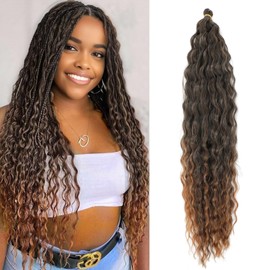 TAOYEMY Deep Wave Crochet Curly Braiding Hair 16 Inch 6 Packs Ocean Wave Crochet Hair Extensions Synthetic Curly Crochet Hair For Women (T30#, 16 inch-6 PC)