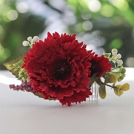 Fangsen Boho Ethereal Sunflower Carnation Daisy Lavender Eucalyptus Wedding Hair Accessories - Enchanting Floral Hair Comb for Your Special Day Silvery (Red)