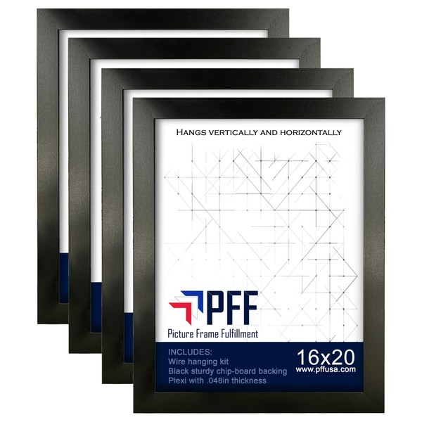 16x20 Picture Frame | 1.25" Black MDF | Plexi Glass