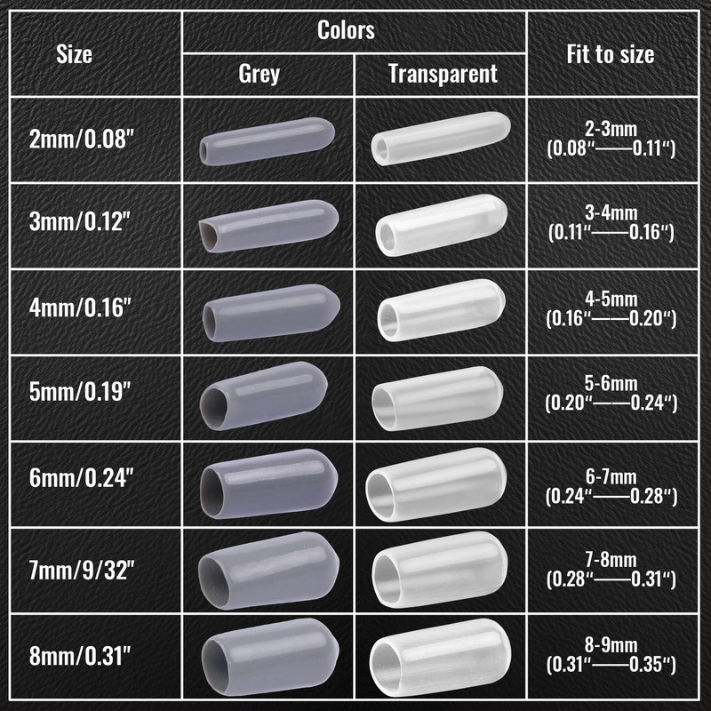 Rubber End Caps, 1/8" 1/4" 3/8" 1/2" Transparent Vinyl Cover