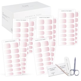 DANNI & TONI Semi Cured Gel Nail Strips In the Mood for Love (5 Packs) Pink White Ombre Fine Glitters Design