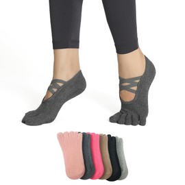 Amzbag Pilates Socks, 5-Toe Yoga Socks, 3D Anti-Slip, Pilates Socks, Toe Included, Breathable, Antibacterial, Odor Resistant, Quick Drying, Fade-Resistant, Sweat Protection, Stylish, Indoor Exercise,