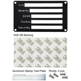 Trailer VIN ID Plate Data TAG Blank Model Identification VIN Serial Number, Model, Date of MFG and GVWR, Tailgating id Plate for Cargo Carriers Trucks Boats (1 PC., V.I.N. & Date, 3.74x2.16)