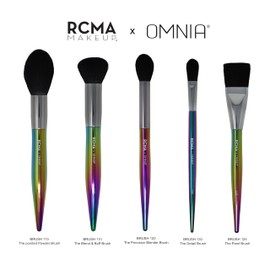 RCMA Makeup x Omnia Professional Brush Set 5pc | Premium | Synthetic Fibers | Iridescent Acrylic Handle | Face Powder, Complexion and Foundation Brushes