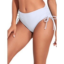 Cindy's aunt Side Tie Bikini Bottoms for Women Ruched Tummy Control Swimsuits Bottoms Full Coverage Swim Bottoms White US8