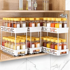 Pull Out Spice Rack Organizer for Cabinet, 3 Packs Slide Out Spice Racks Organizer, Spice Cabinet Organizers, Cabinet Size Need:12'' Highx11'' Deepx5'' Wide,Each Tier Hold 10 Spice Jar - 2 Tier, White