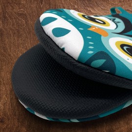 Owl Cute Green Teal Mini Silicone Oven Mitts, Heat Slip Resistant Kitchen Gloves 2-Pack Set, Soft Short Small Oven Mittens Pot Holders for Baking Grilling Barbecue Microwave Gift