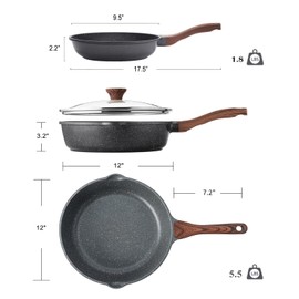 SENSARTE Nonstick Frying Pan Skillets, Swiss Granite Coating Omelette Pans, Healthy Cookware Chef's Pan, PFOA Free(9.5 Inch Frying Pan and 5QT Saute Pan)