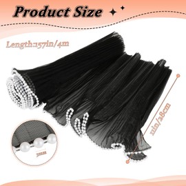 4.37 Yards Flower Wrapping Mesh Paper, Black Pearl Edge Wrinkled Bouquet Packaging Paper, Translucent DIY Floral Wrapping Paper for Party Favor Decor, Florist Supplies Wedding Gift Packaging, Black