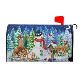 Winter Christmas Mailbox Cover Watercolor Xmas Mailbox Cover Magnetic Standard Size 25x21in Winter Snowman Mailbox Cover Mailbox Wrap Post Letter Box Cover Outdoor Garden Holiday for Decoration