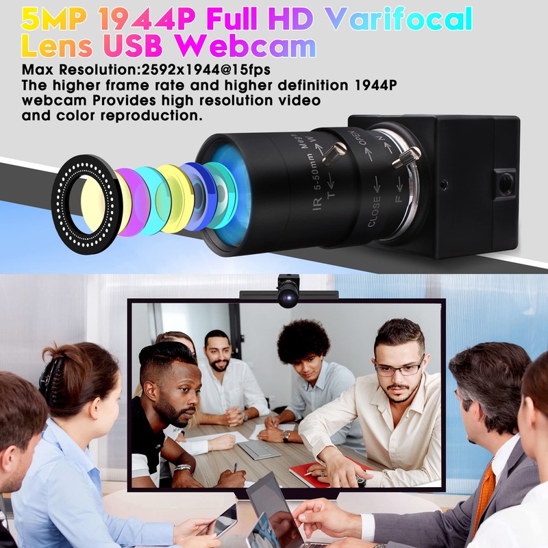 ELP 5MP Optical Zoom Webcam 5mp 1944p Webcam 2.8-12mm Varifocal