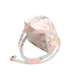 Multi Aquamarine Morganite smooth Roundel with 925 sterling silver Choker Layering Elegant Necklace gift (28")