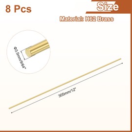 sourcing map 8 Pcs 9/64"(3.5mm) Dia Brass Solid Round Rod, 12"(305mm) Length H62 Brass Lathe Bar Stock Round Brass Rod for DIY Crafts Industry Construction