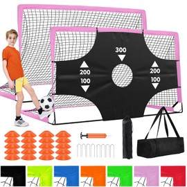 Fololicx Pink Soccer Goals for Backyard, 2 of 6x4ft Kids Soccer Net Training Equipment, Portable Pop Up Toddler Soccer Goal with Soccer Ball, Scoring Target Cloth, and Cones - Fun Youth Outdoor Games