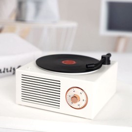 KESYOMA Old Fashioned Classic Vinyl Record Player Style Bluetooth Speaker White Portable Stereo Sound Cute Look Gift for Girls Bass Enhancement Loud Volume Speaker