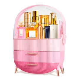 MASSY Egg Shape(Oval) Makeup Storage Box, Countertop Portable Vanity Cosmetics Organizer Preppy