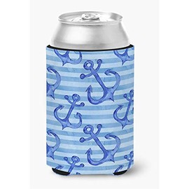 Caroline's Treasures BB7533CC Beach Watercolor Anchors Can or Bottle Hugger Cooler Washable Drink Sleeve Collapsible Beverage Insulated Holder, Can Hugger, Multicolor