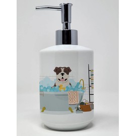 Caroline's Treasures WDK5607SOAP Brindle English Bulldog Ceramic Soap Dispenser Hand Soap Dispenser Pump Bottles for Bathroom Kitchen, Empty Refillable Liquid Soap Container