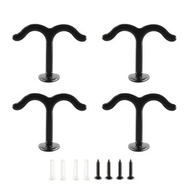 AUXBC Zinc Alloy Double Prong Ceiling Hook, Under Shelf Coat Hooks, Screw Mounted Ceiling Hooks, Ceiling Double Hook Top Hook for Bathroom Kitchen Cabinet Garage, Black, 4pcs