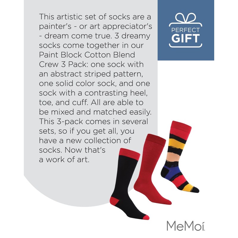 MeMoi Paint Block Cotton Blend Crew Sock 3 Pack Black-Red