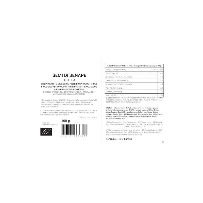 BONGIOVANNI FARINE E BONTA' NATURALI Senape gialla (semi) 100g BIO