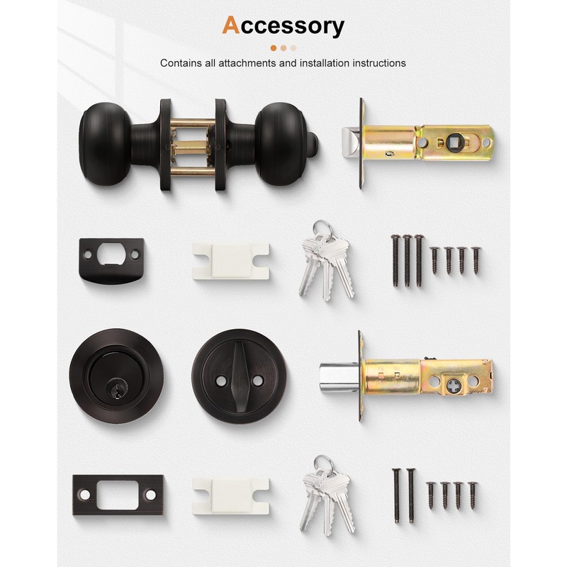 Probrico 4Pack Oil Rubbed Bronze Door Knob and Single Cylinder